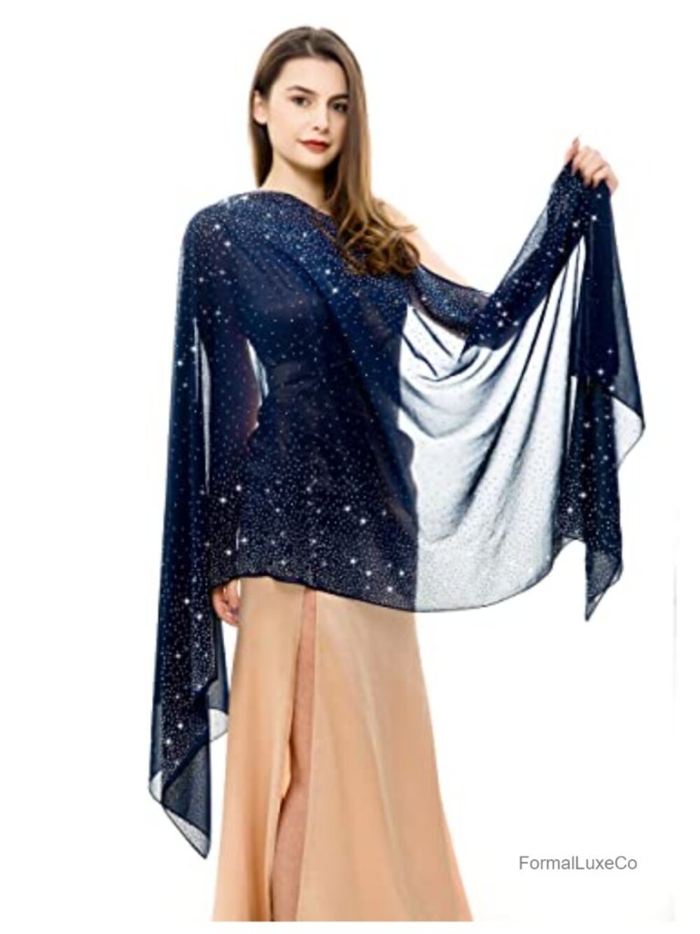 Rhinestone Chiffon Pashmina Shawl Wrap for Evening Dress Formal Party Scarf